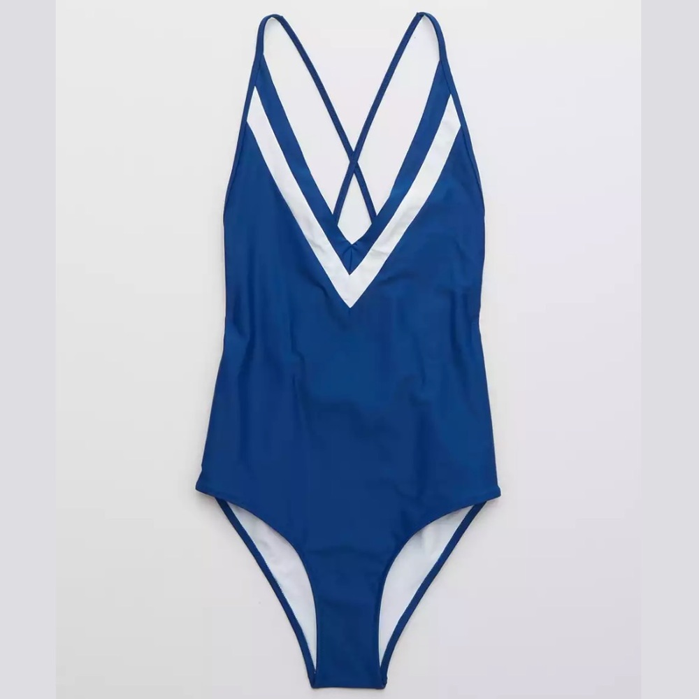 Aerie blue V neck one piece swimsuit